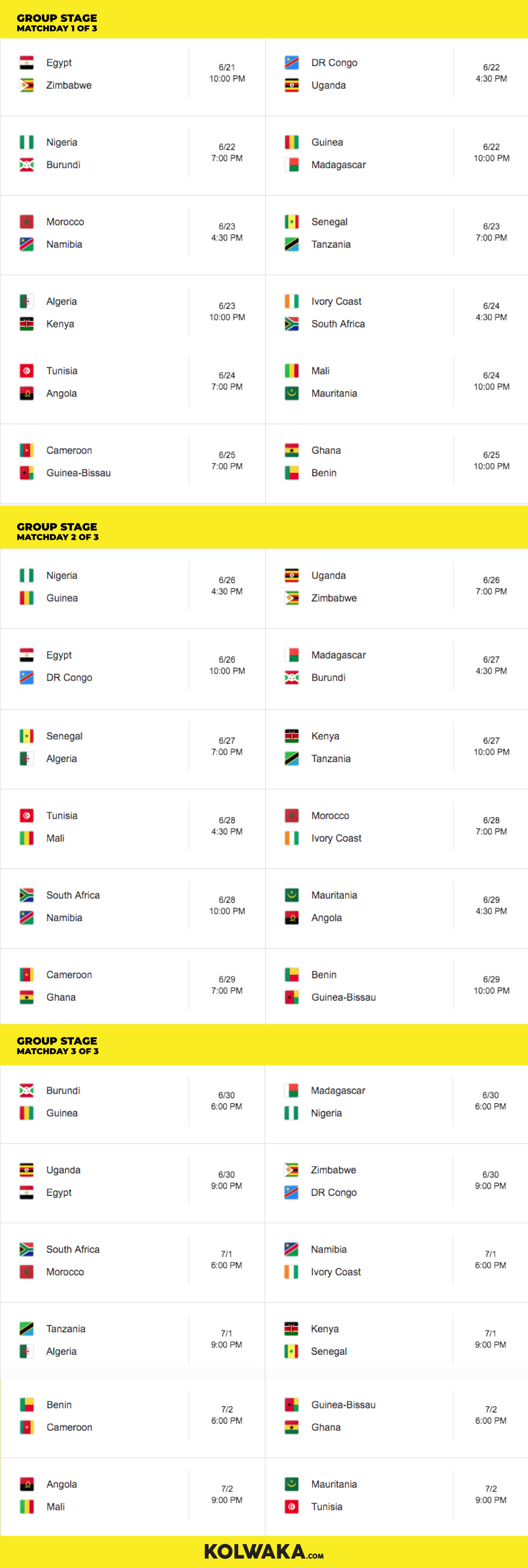 African-cup-schedule-updated | Kolwaka